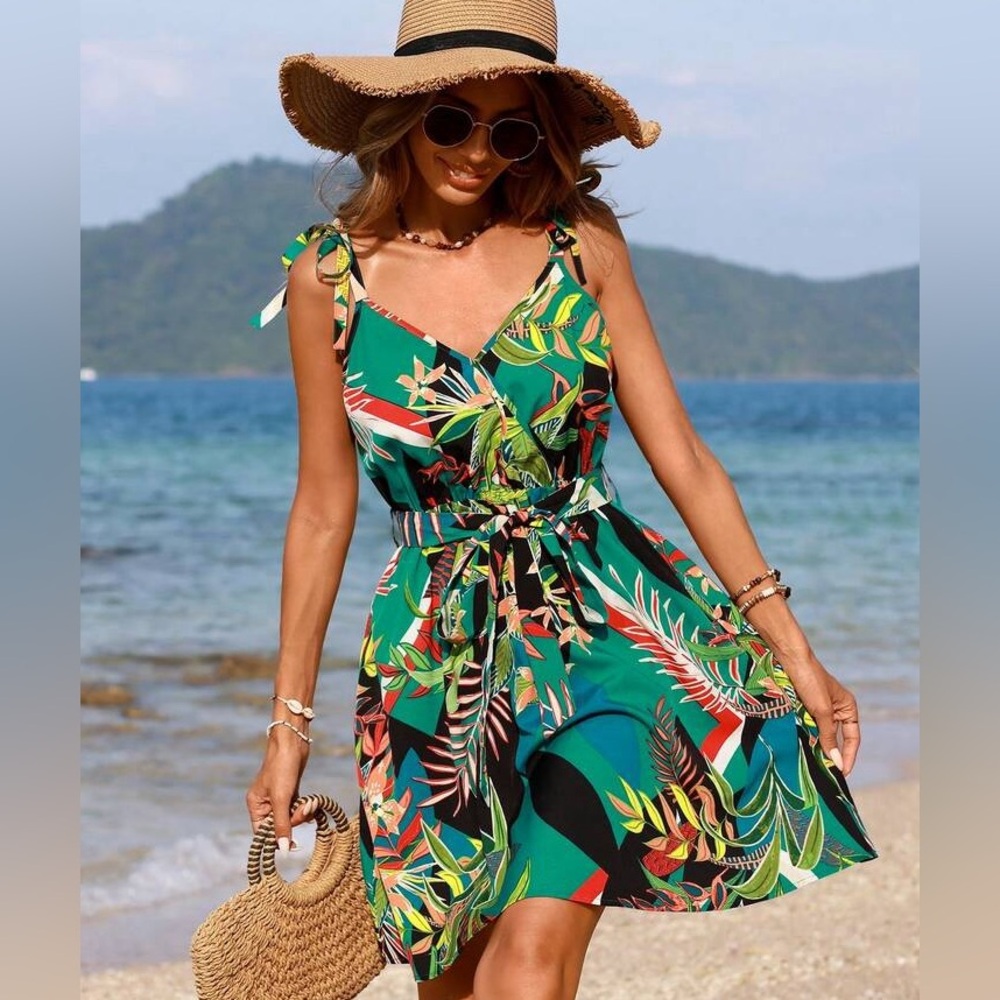 SHEIN VCAY Vacation Tropical Printed Spaghetti Strap Dress Size Large - Picture 5 of 13